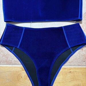 High-Waist Velvet Bikini Bottom - Blue